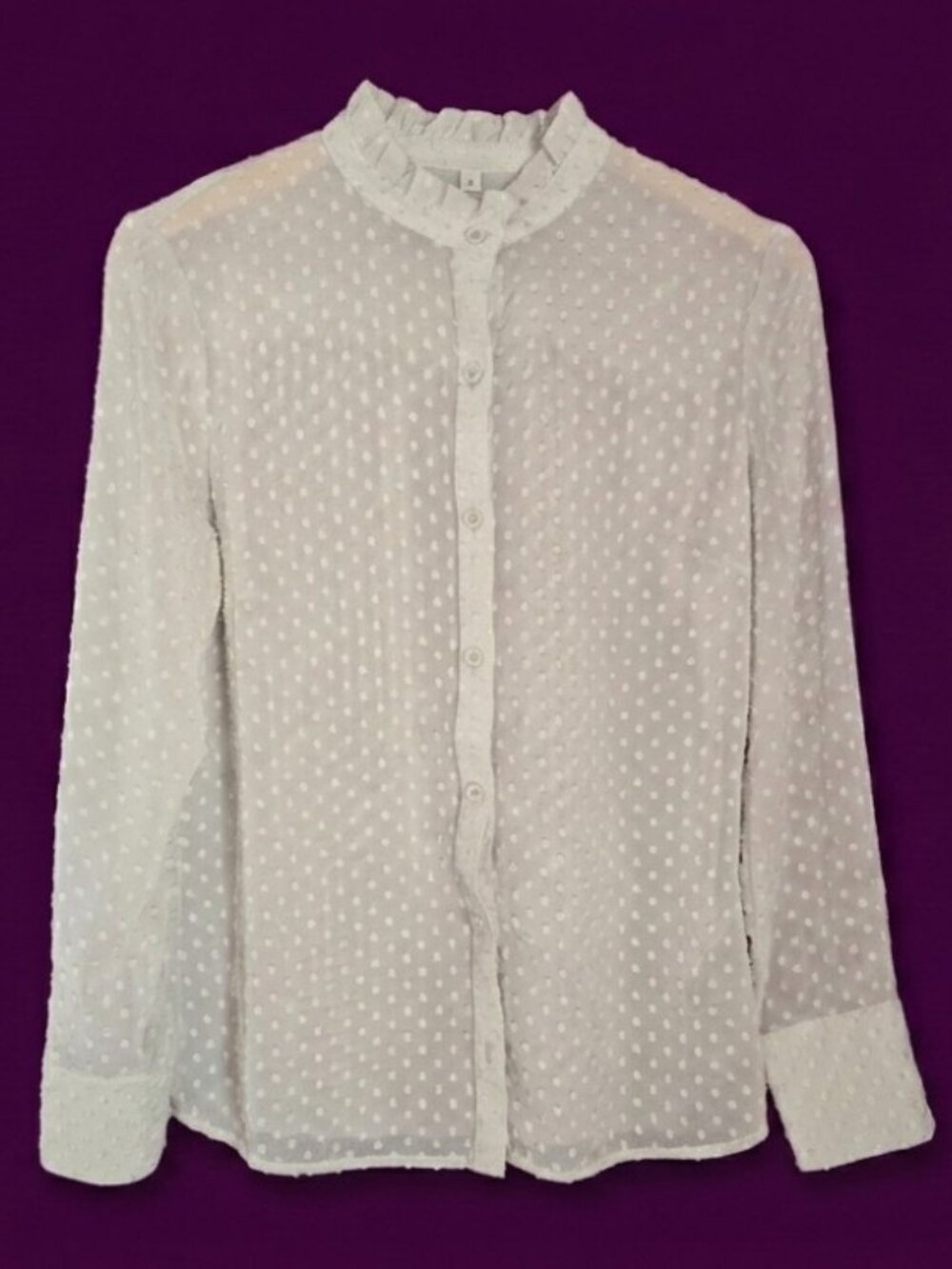 Banana Republic Sheer Mock Neck Polka Dot Blouse Gray Office Career Size - M